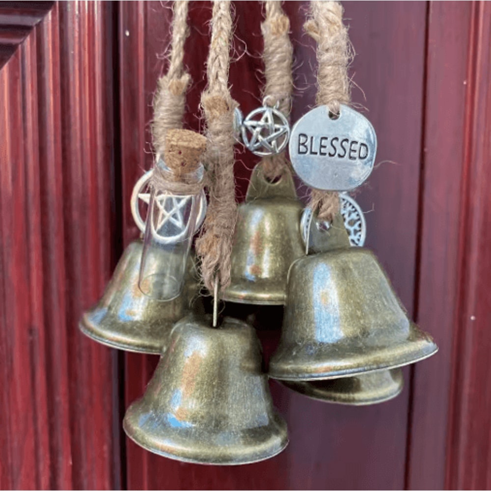 6 Bells Witch Wind Chimes Handmade Hanging Witch Bells Door Wreath For Protection And Decor 3