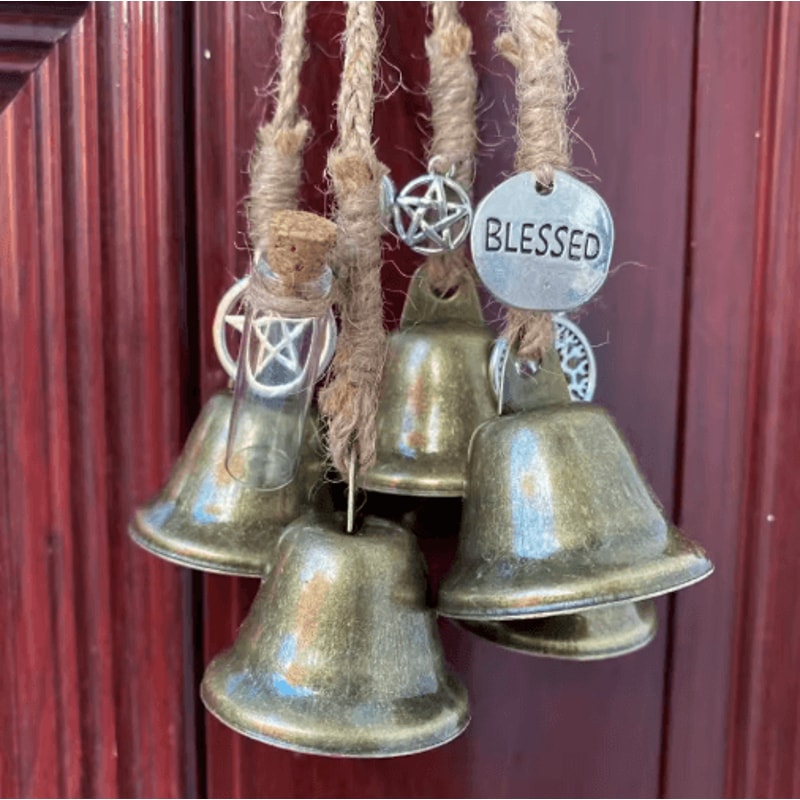 6 Bells Witch Wind Chimes Handmade Hanging Witch Bells Door Wreath For Protection And Decor 3