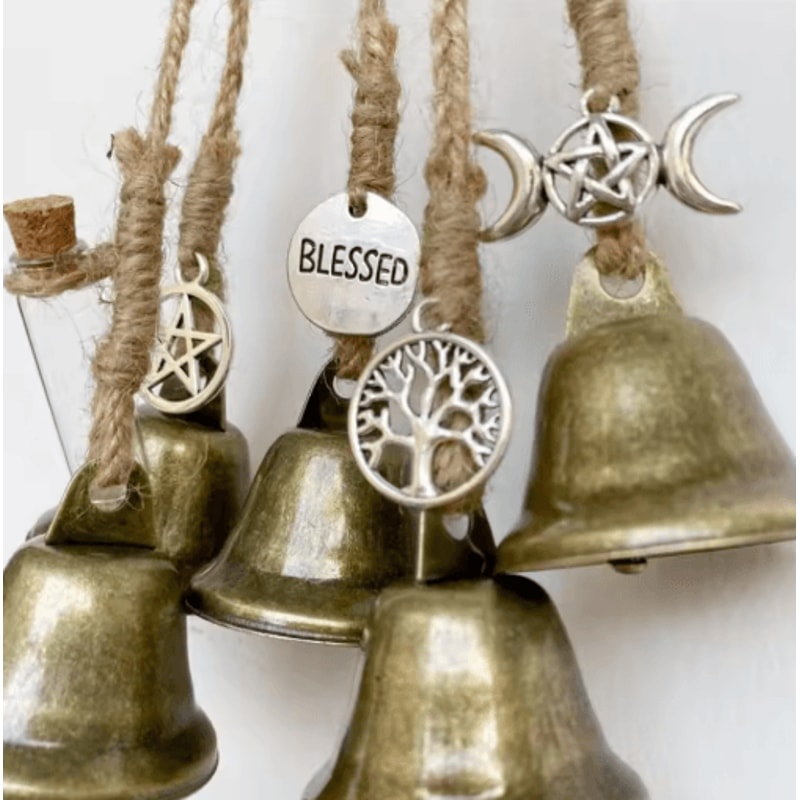 6 Bells Witch Wind Chimes Handmade Hanging Witch Bells Door Wreath For Protection And Decor 4