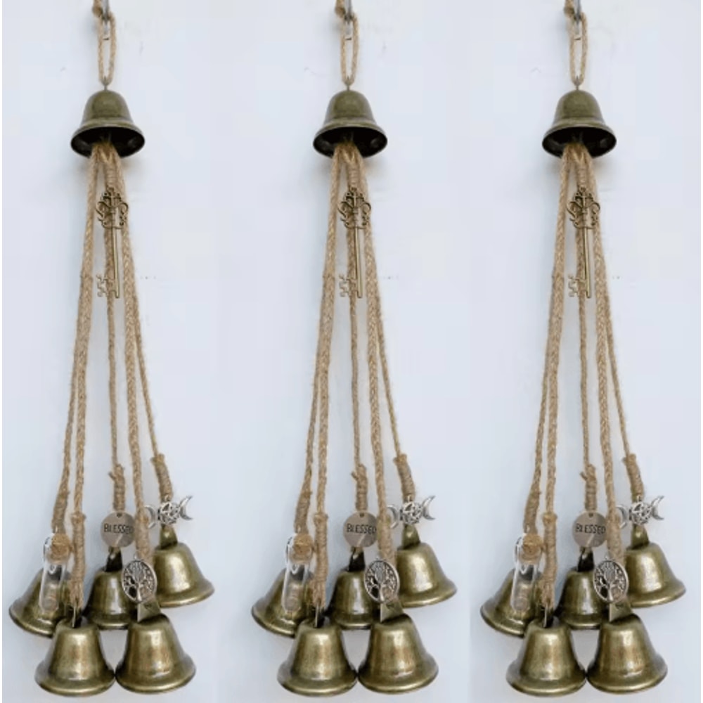 6 Bells Witch Wind Chimes Handmade Hanging Witch Bells Door Wreath For Protection And Decor 6