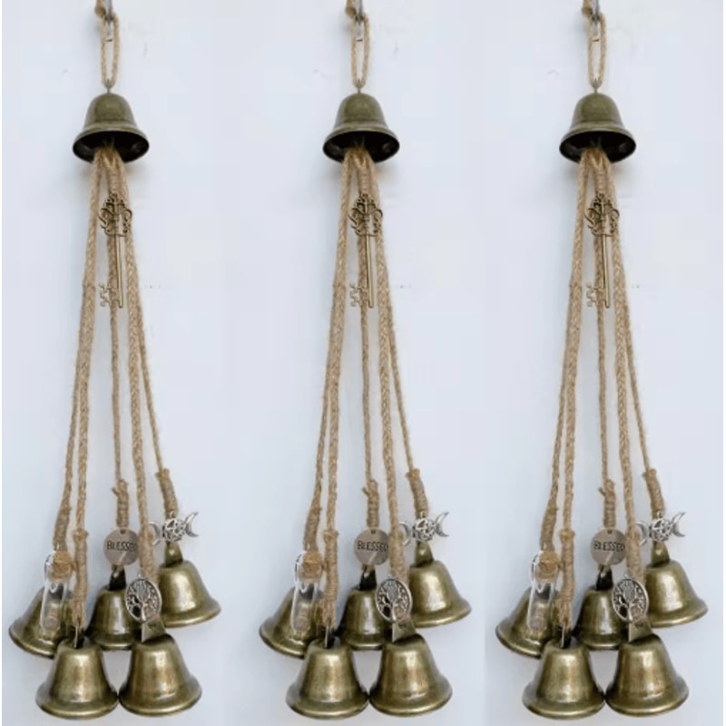 6 Bells Witch Wind Chimes Handmade Hanging Witch Bells Door Wreath For Protection And Decor 6