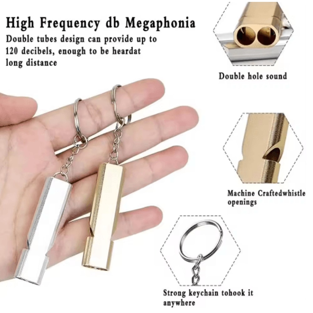 Emergency Whistle Keychain Aluminum Alloy Double Hole Survival Whistle For Outdoor Safety 10