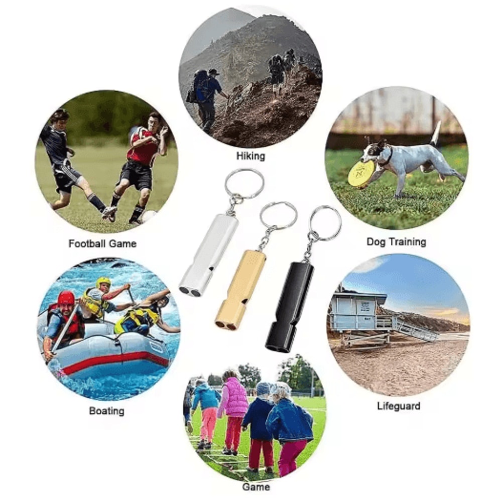 Emergency Whistle Keychain Aluminum Alloy Double Hole Survival Whistle For Outdoor Safety 9