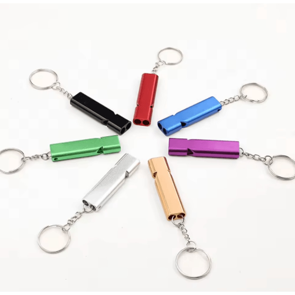 Emergency Whistle Keychain Aluminum Alloy Double Hole Survival Whistle For Outdoor Safety 0