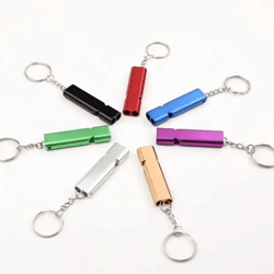 emergency whistle keychain aluminum alloy double hole survival whistle for outdoor safety