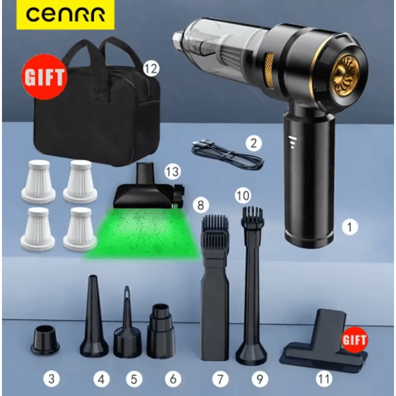 CENRR 998000PA Car Vacuum Cleaner Powerful Handheld Cleaner With Dust Display Lamp And Air Gun 1