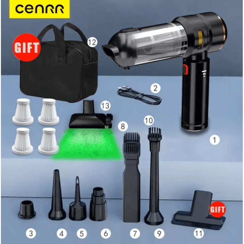CENRR 998000PA Car Vacuum Cleaner Powerful Handheld Cleaner With Dust Display Lamp And Air Gun 2