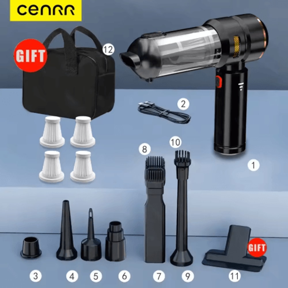 CENRR 998000PA Car Vacuum Cleaner Powerful Handheld Cleaner With Dust Display Lamp And Air Gun 3