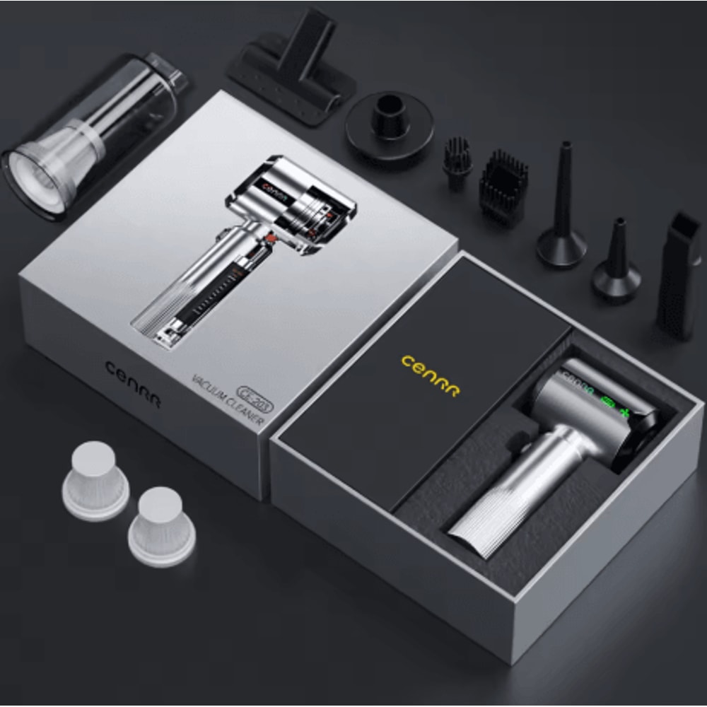 CENRR Car Vacuum Cleaner Powerful Handheld Cleaner With Dust Display Lamp And Air Gun 2