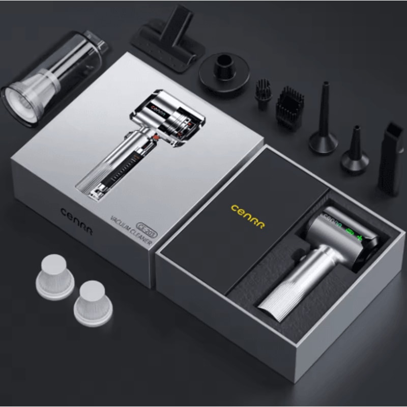 CENRR Car Vacuum Cleaner Powerful Handheld Cleaner With Dust Display Lamp And Air Gun 2