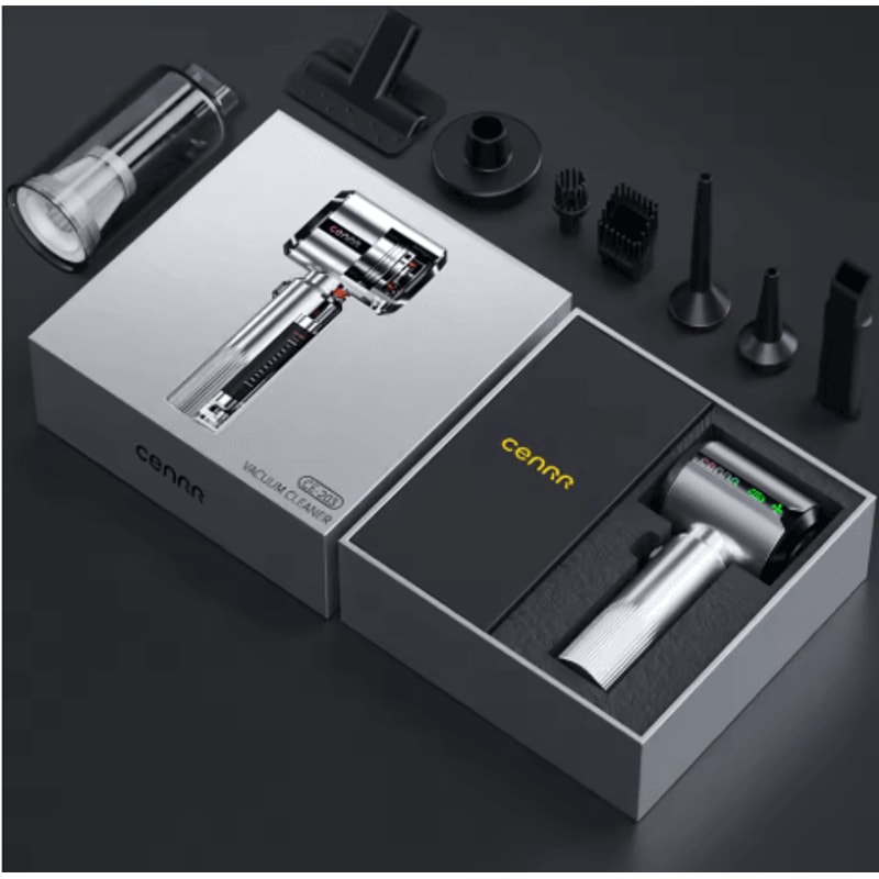 CENRR Car Vacuum Cleaner Powerful Handheld Cleaner With Dust Display Lamp And Air Gun 3