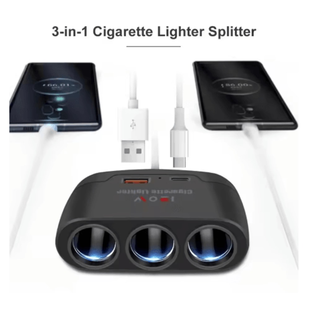 3 In 1 Car Cigarette Lighter Splitter Dual USB 120W Fast Charger For 12V24V Vehicles 5