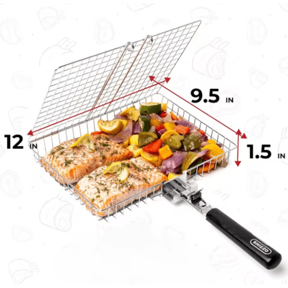 Stainless Steel Folding Barbecue Basket Large Portable Grill Basket With Handle For Outdoor BBQ 0