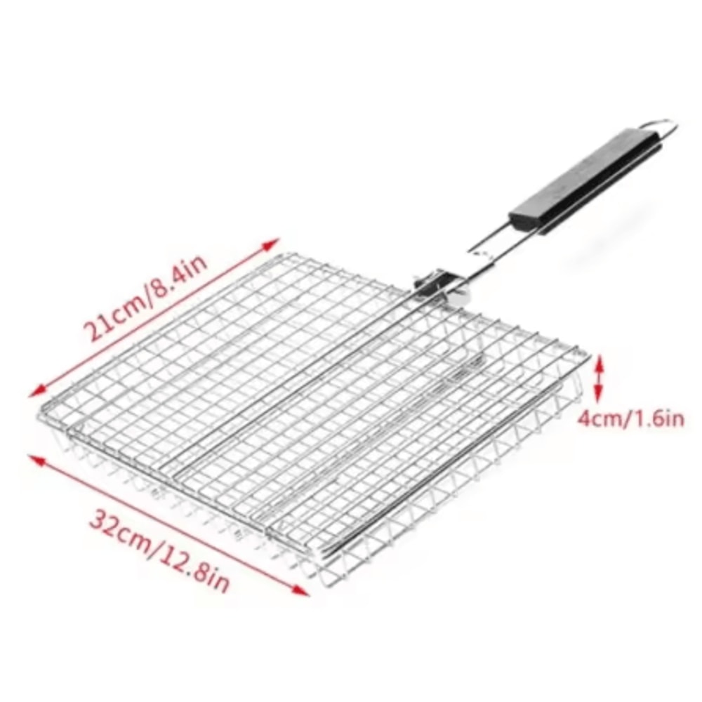 Stainless Steel Folding Barbecue Basket Large Portable Grill Basket With Handle For Outdoor BBQ 1