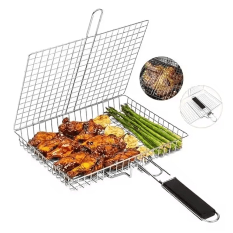 Stainless Steel Folding Barbecue Basket Large Portable Grill Basket With Handle For Outdoor BBQ 5