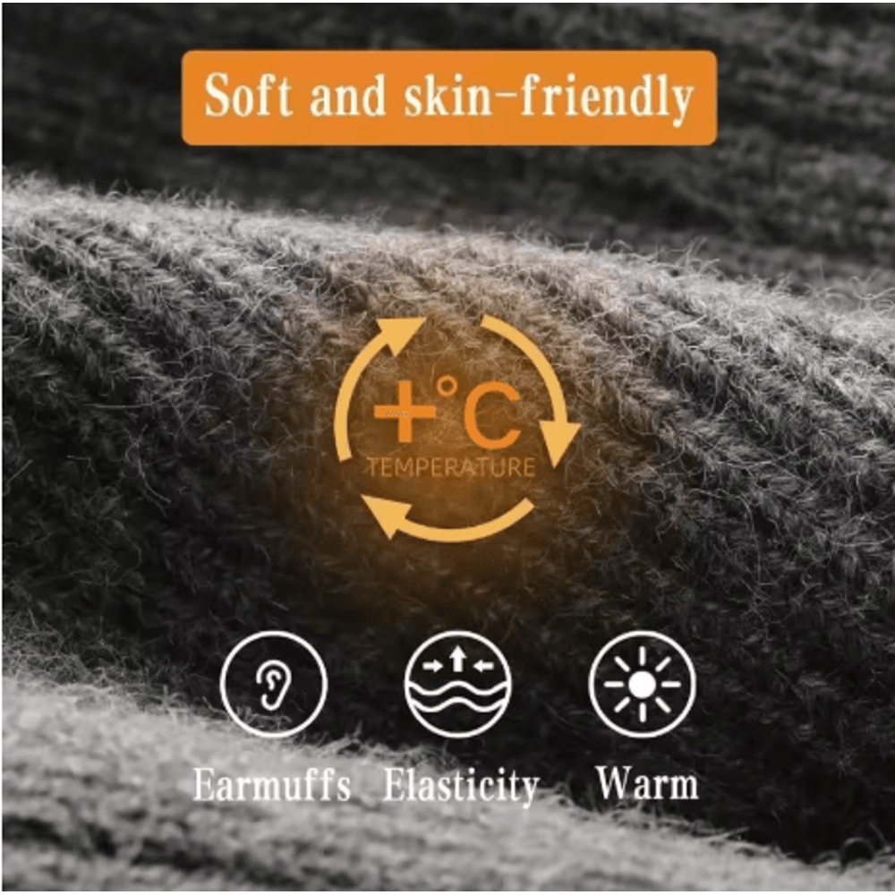 Mens Faux Fur Lined Bomber Hat Winter Knitted Plush Peaked Cap With Earmuffs 6