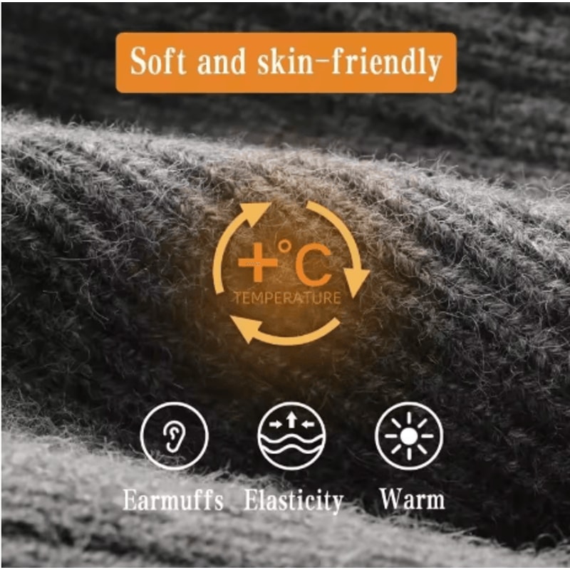 Mens Faux Fur Lined Bomber Hat Winter Knitted Plush Peaked Cap With Earmuffs 6