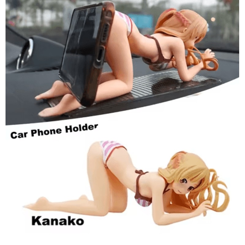 Car Dashboard Anime Girl Phone Holder Cute Bikini Beach Cartoon Wobble Ornament Interior Decor 6
