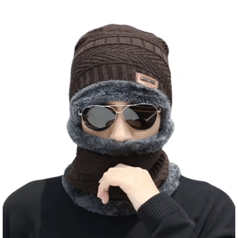 Winter Warm Scarf Hat Set Thick Knitted Beanie Wool Scarf For Men And Women 2