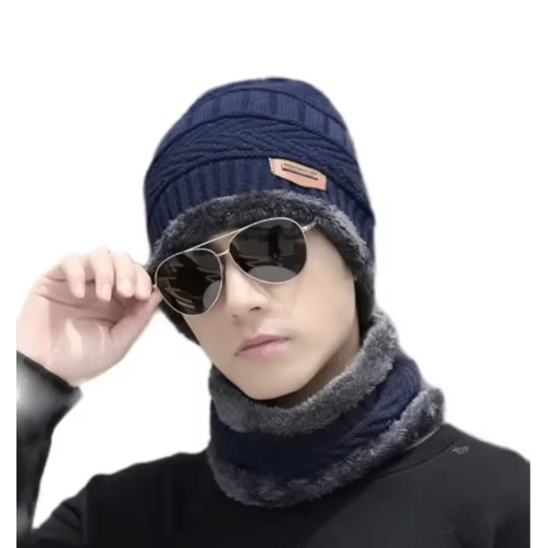 Winter Warm Scarf Hat Set Thick Knitted Beanie Wool Scarf For Men And Women 3