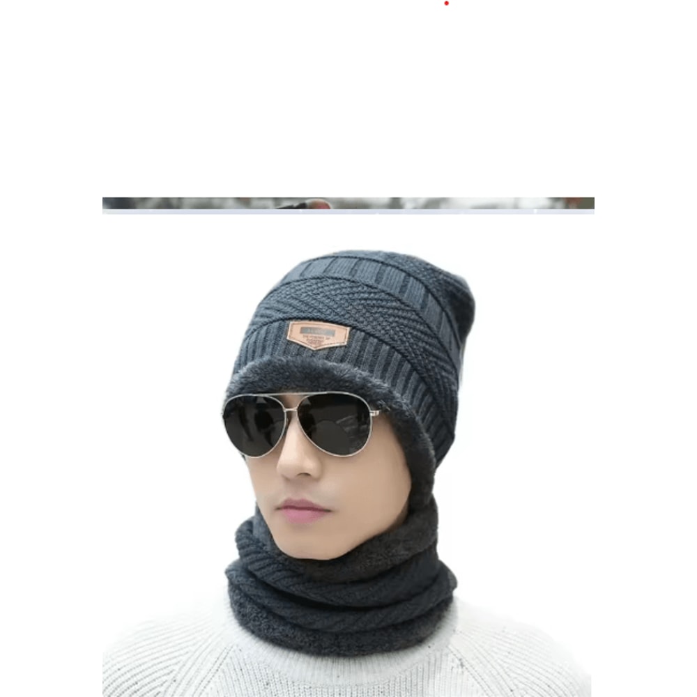 Winter Warm Scarf Hat Set Thick Knitted Beanie Wool Scarf For Men And Women 4