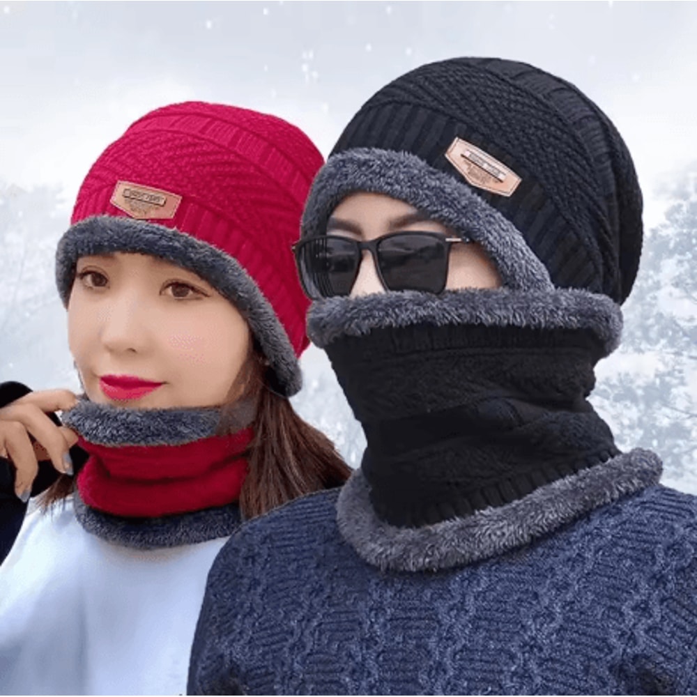 Winter Warm Scarf Hat Set Thick Knitted Beanie Wool Scarf For Men And Women 0