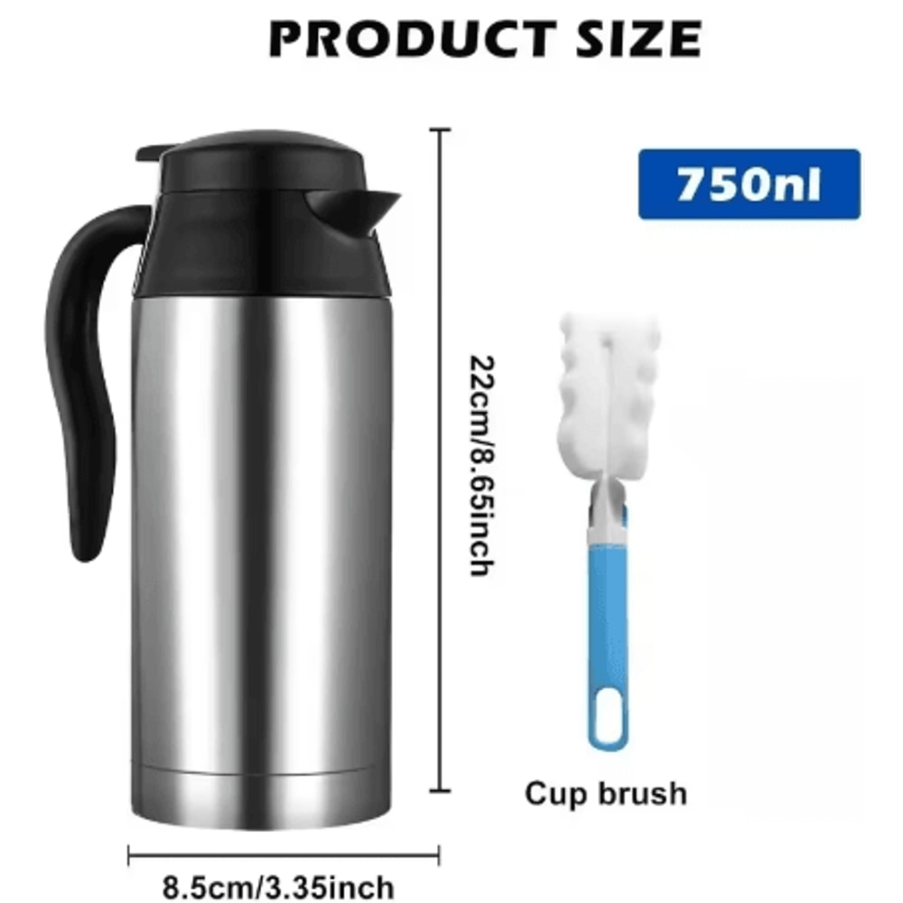 Car Thermos Kettle 750ML 12V 24V Electric Heating Cup Stainless Steel Travel Water Heater 3