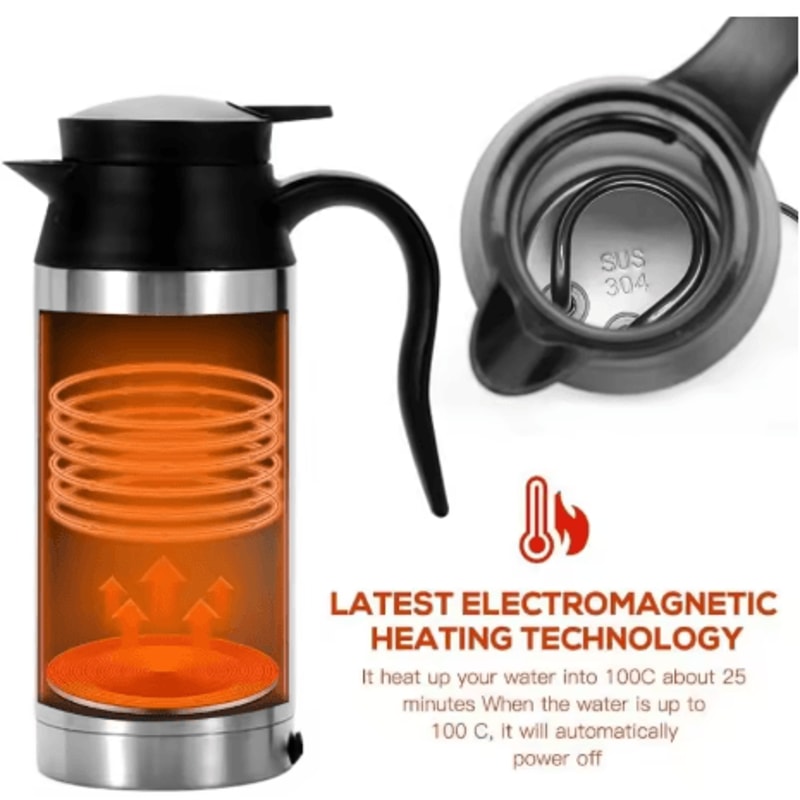 Car Thermos Kettle 750ML 12V 24V Electric Heating Cup Stainless Steel Travel Water Heater 0