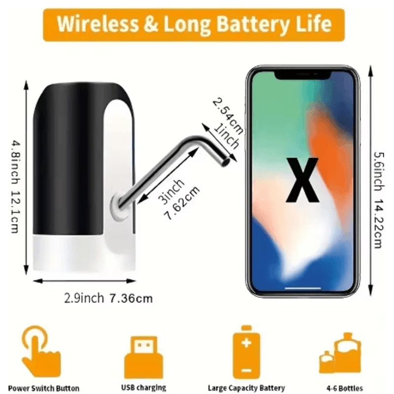 Electric Water Dispenser Pump USB Rechargeable One Touch Automatic Water Bottle Pump 5