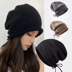 womens baggy slouchy beanie warm knitted drawstring winter hat