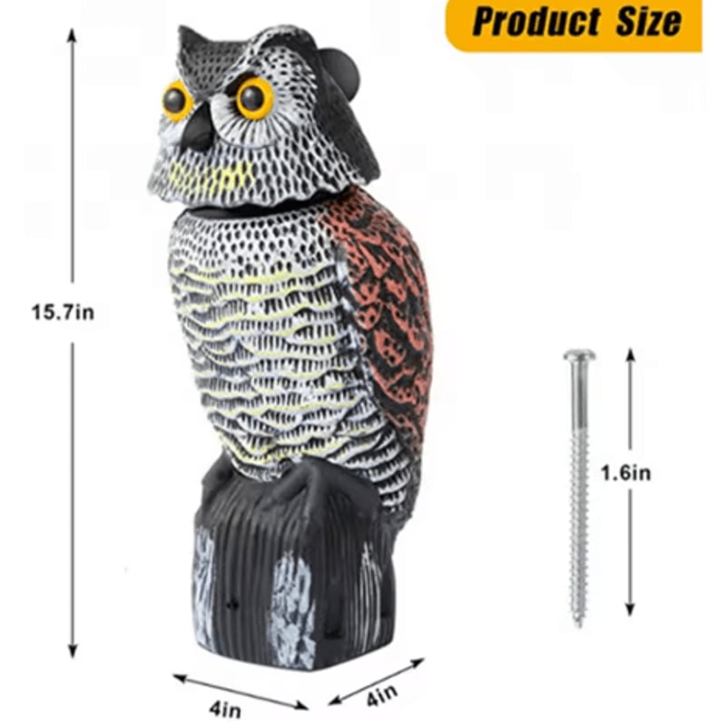 Fake Owl Decoy With Shaking Head Outdoor Garden Bird Scarecrow Decoration 1