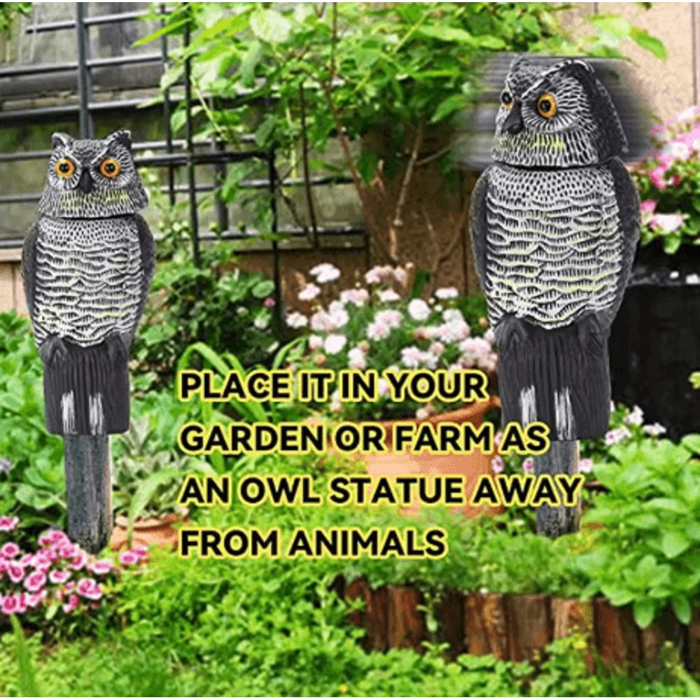 Fake Owl Decoy With Shaking Head Outdoor Garden Bird Scarecrow Decoration 2