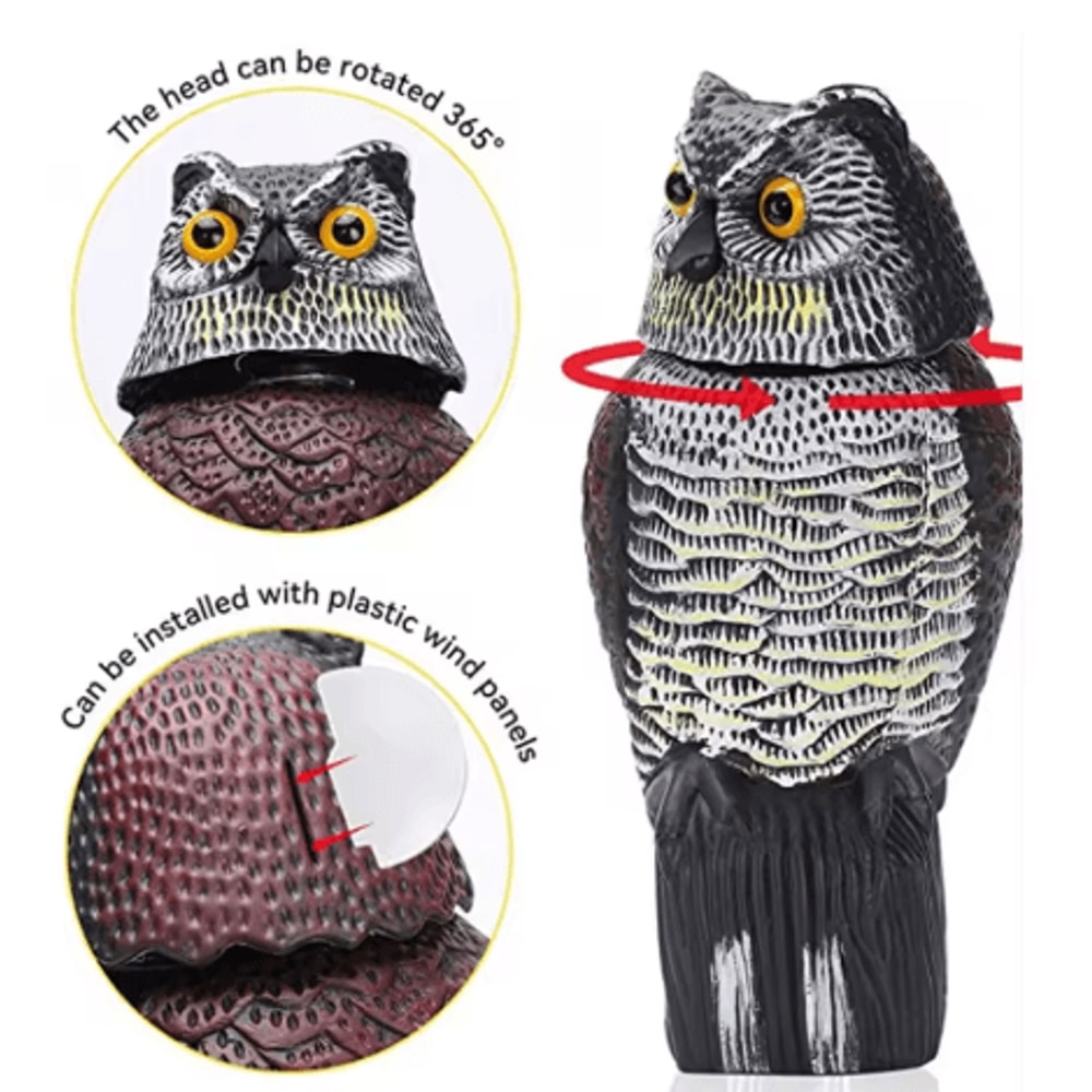 Fake Owl Decoy With Shaking Head Outdoor Garden Bird Scarecrow Decoration 0