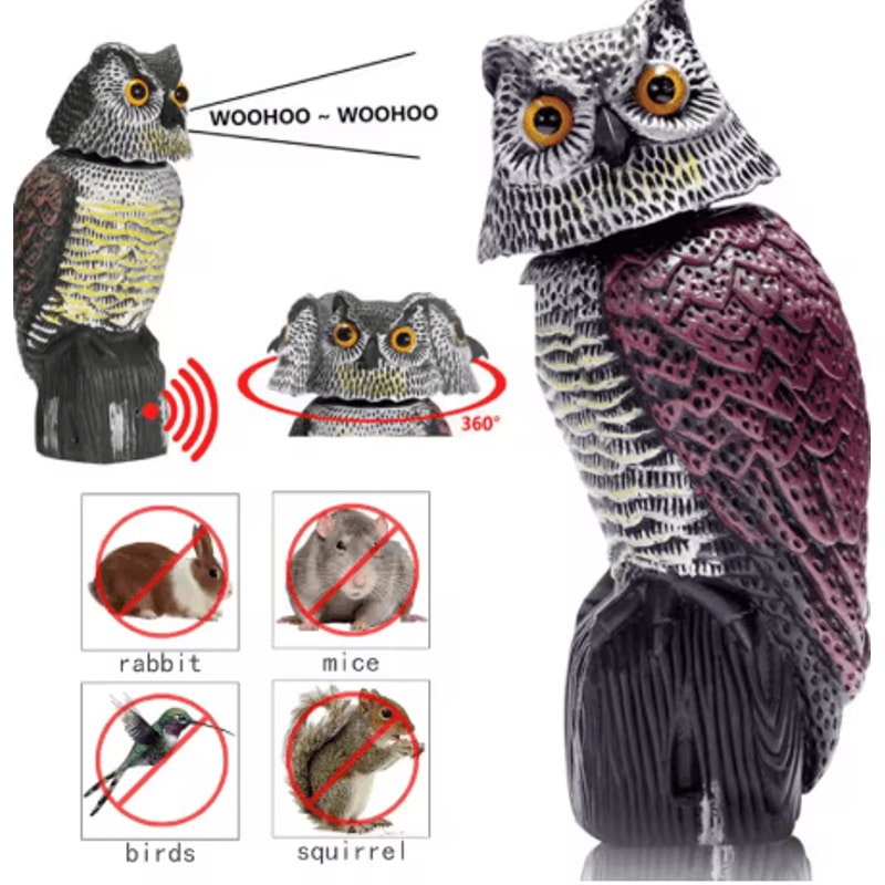 Fake Owl Decoy With Shaking Head Outdoor Garden Bird Scarecrow Decoration 4