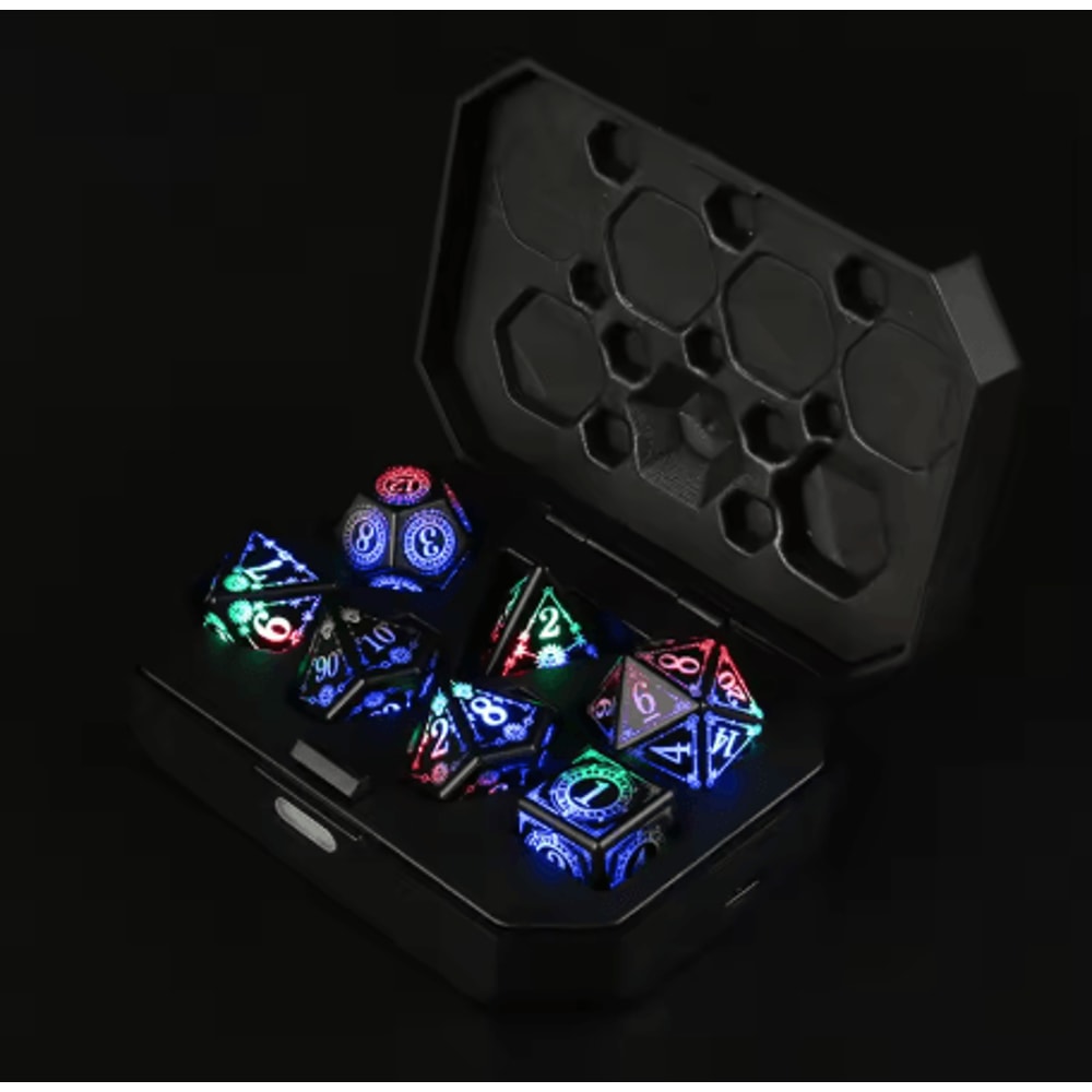 Rechargeable LED Polyhedral Dice Set Glowing Electronic Dice With Charging Box For RPG Games 1