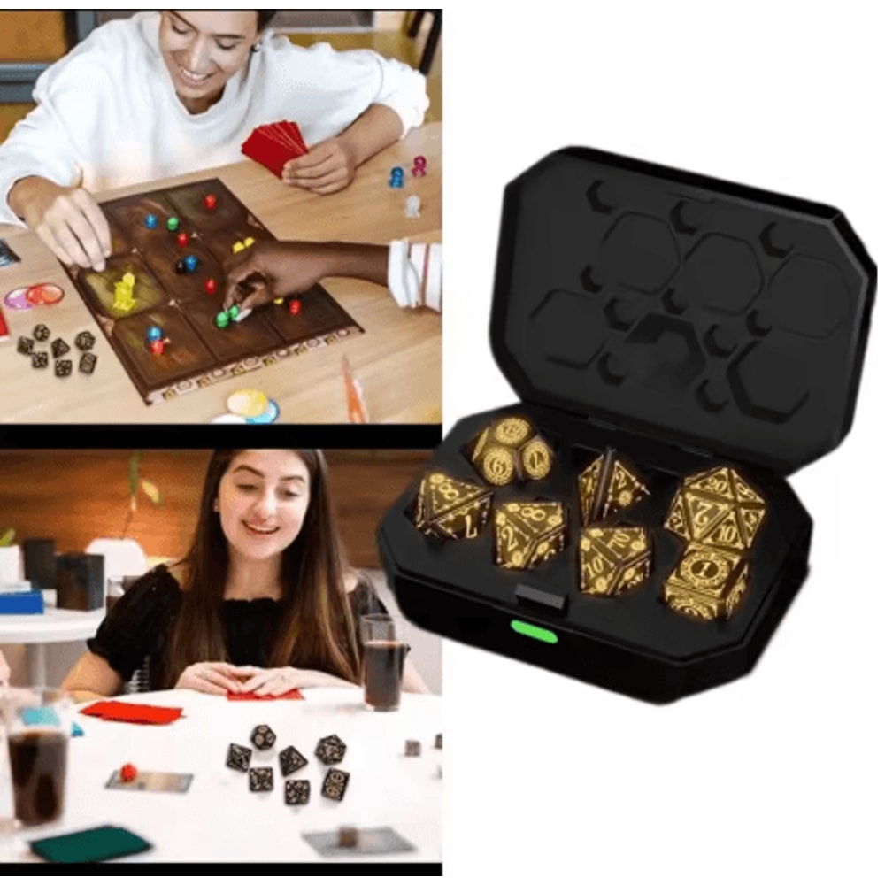 Rechargeable LED Polyhedral Dice Set Glowing Electronic Dice With Charging Box For RPG Games 7
