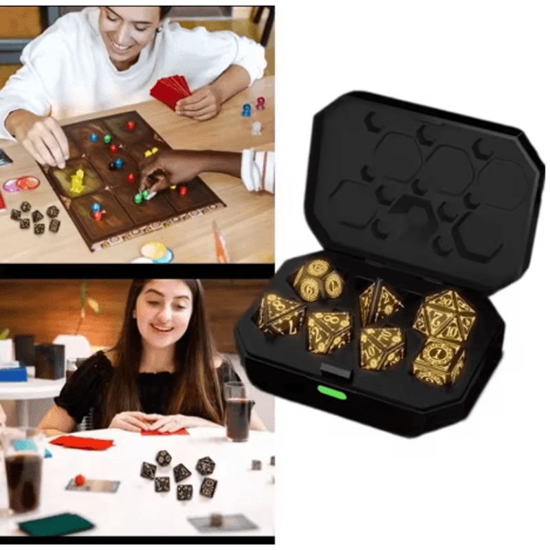 Rechargeable LED Polyhedral Dice Set Glowing Electronic Dice With Charging Box For RPG Games 7