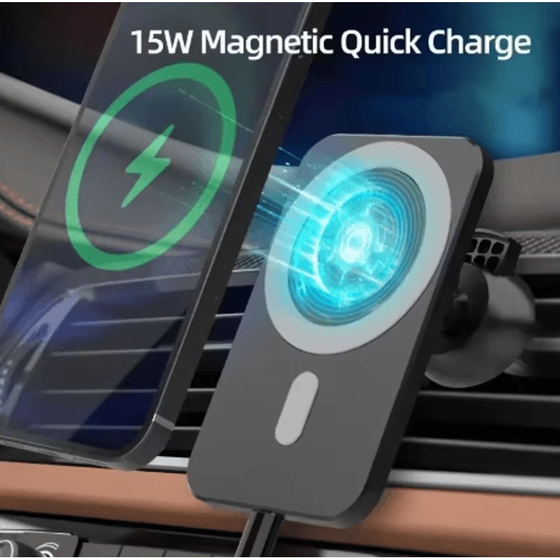 15W Magnetic Wireless Car Charger For IPhone MagSafe Compatible Fast Charging Car Mount 5