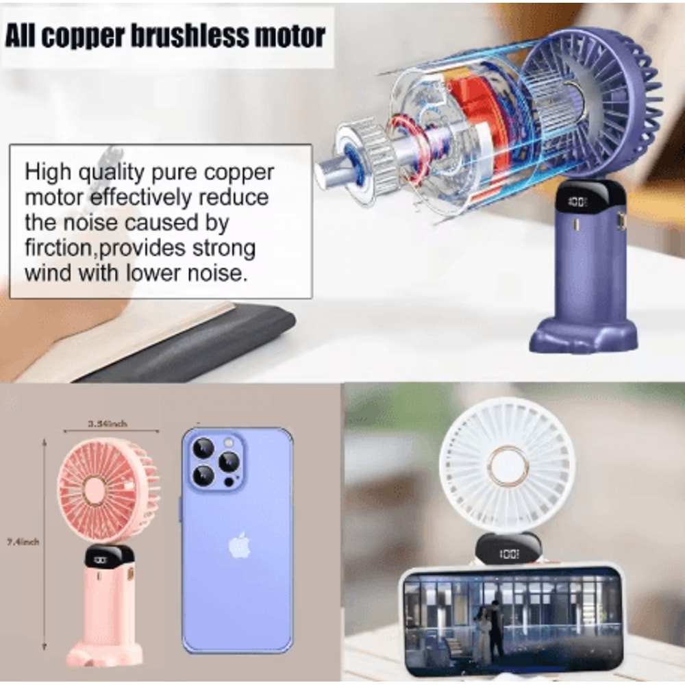 Portable Mini Handheld Fan 5 Speed USB Rechargeable Fan With LED Display 5000mAh 6