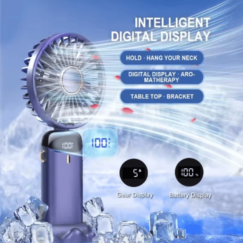 Portable Mini Handheld Fan 5 Speed USB Rechargeable Fan With LED Display 5000mAh 7