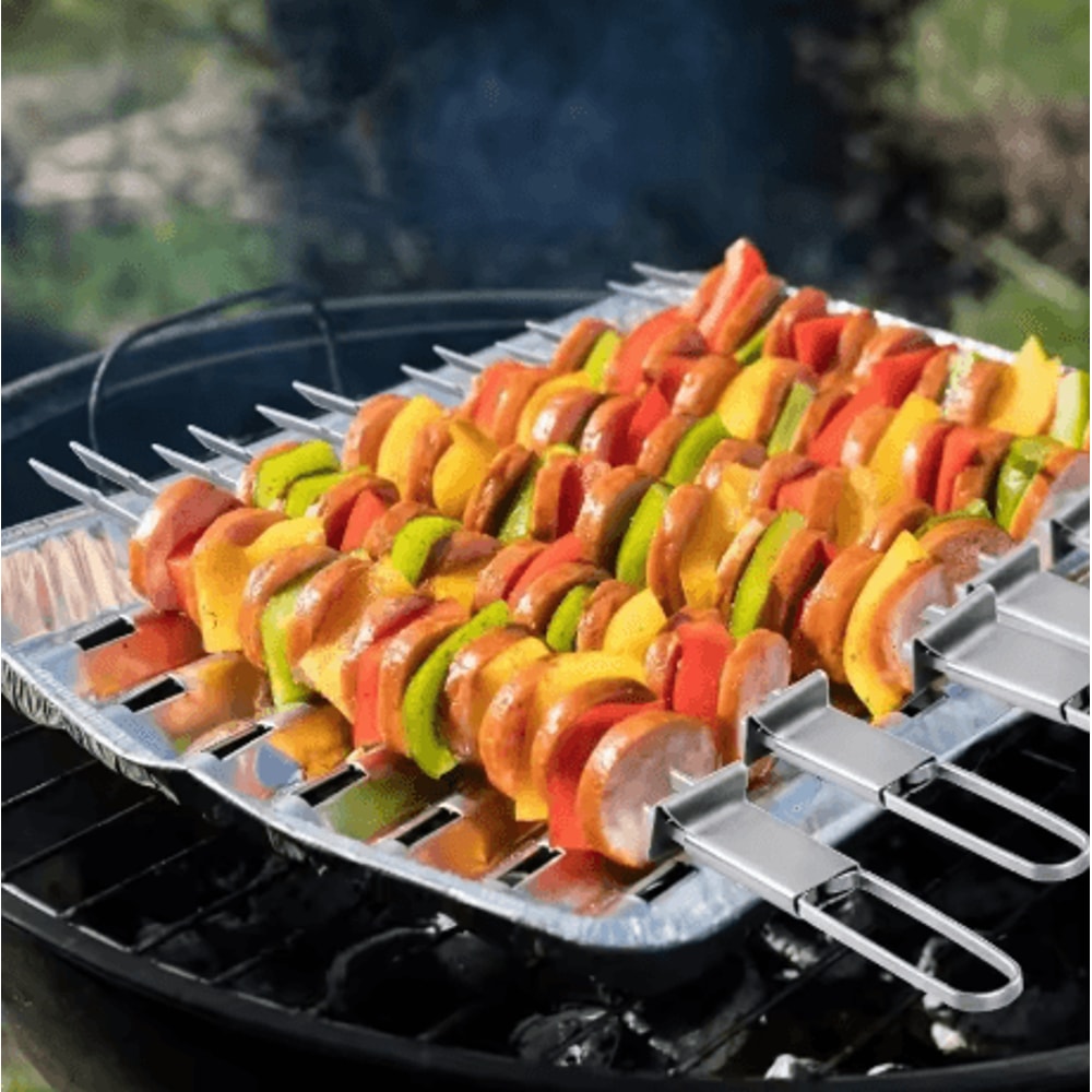 Stainless Steel BBQ Skewers Set Reusable Grill Skewers With Storage Tube For Camping And Picnics 3