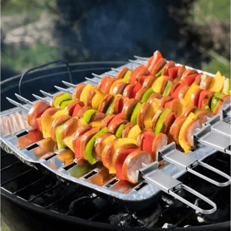 Stainless Steel BBQ Skewers Set Reusable Grill Skewers With Storage Tube For Camping And Picnics 3