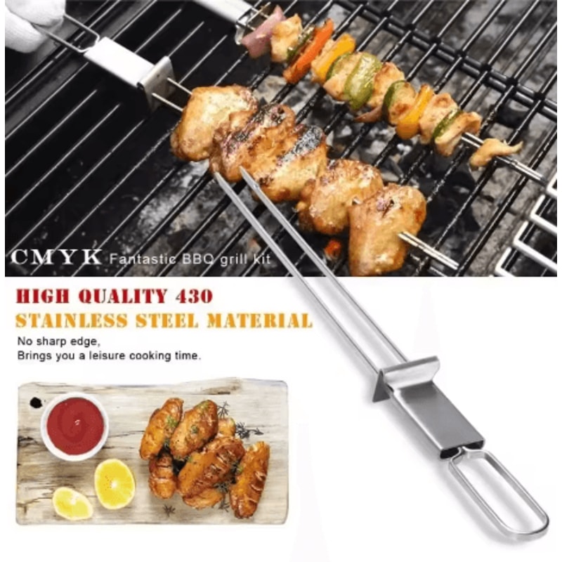 Stainless Steel BBQ Skewers Set Reusable Grill Skewers With Storage Tube For Camping And Picnics 4