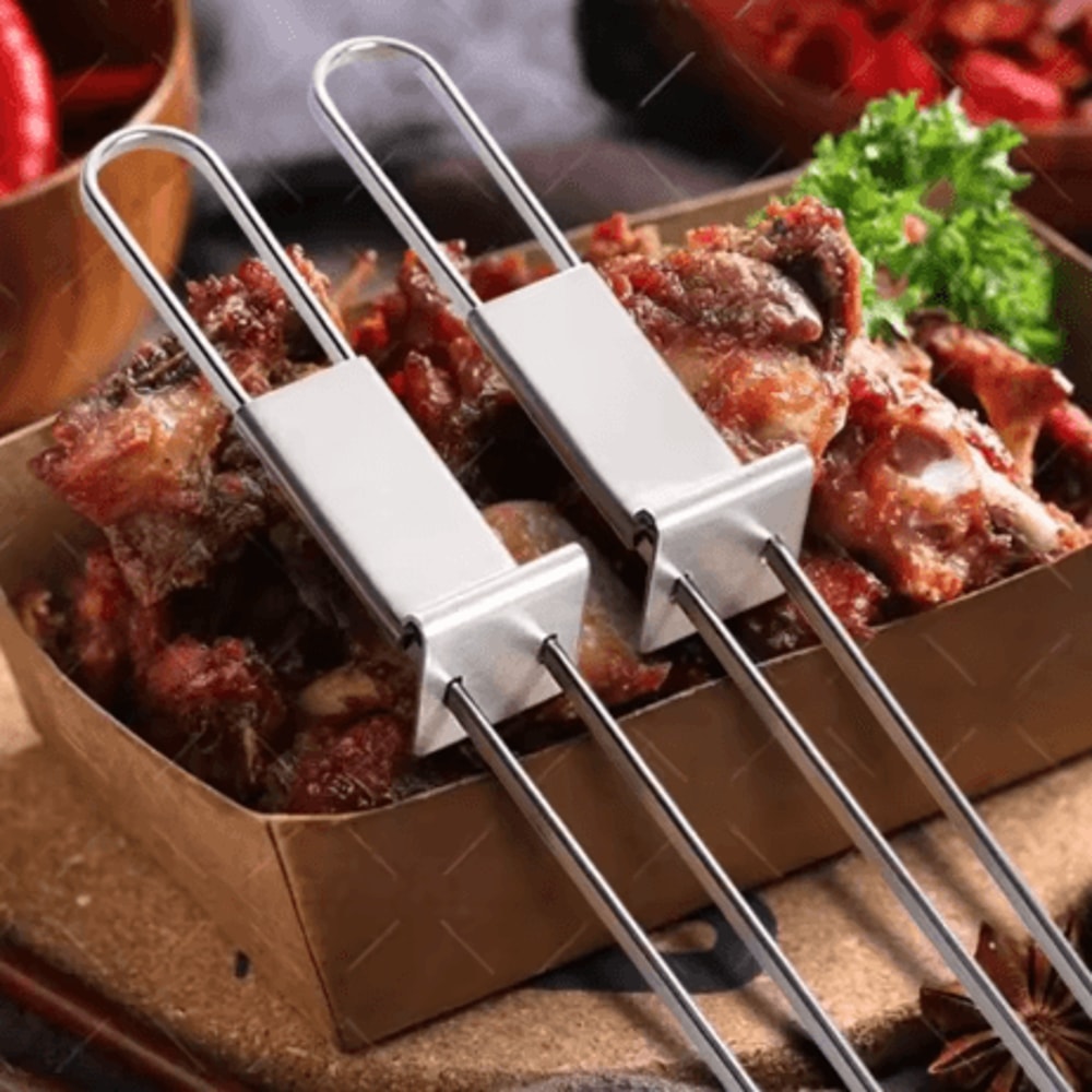 Stainless Steel BBQ Skewers Set Reusable Grill Skewers With Storage Tube For Camping And Picnics 6