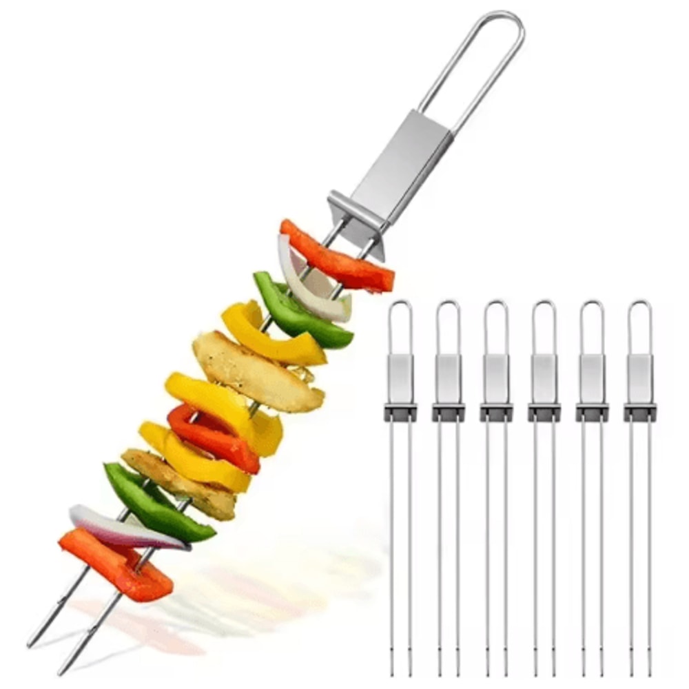 Stainless Steel BBQ Skewers Set Reusable Grill Skewers With Storage Tube For Camping And Picnics 0