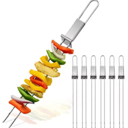 stainless steel bbq skewers set reusable grill skewers with storage tube for camping and picnics