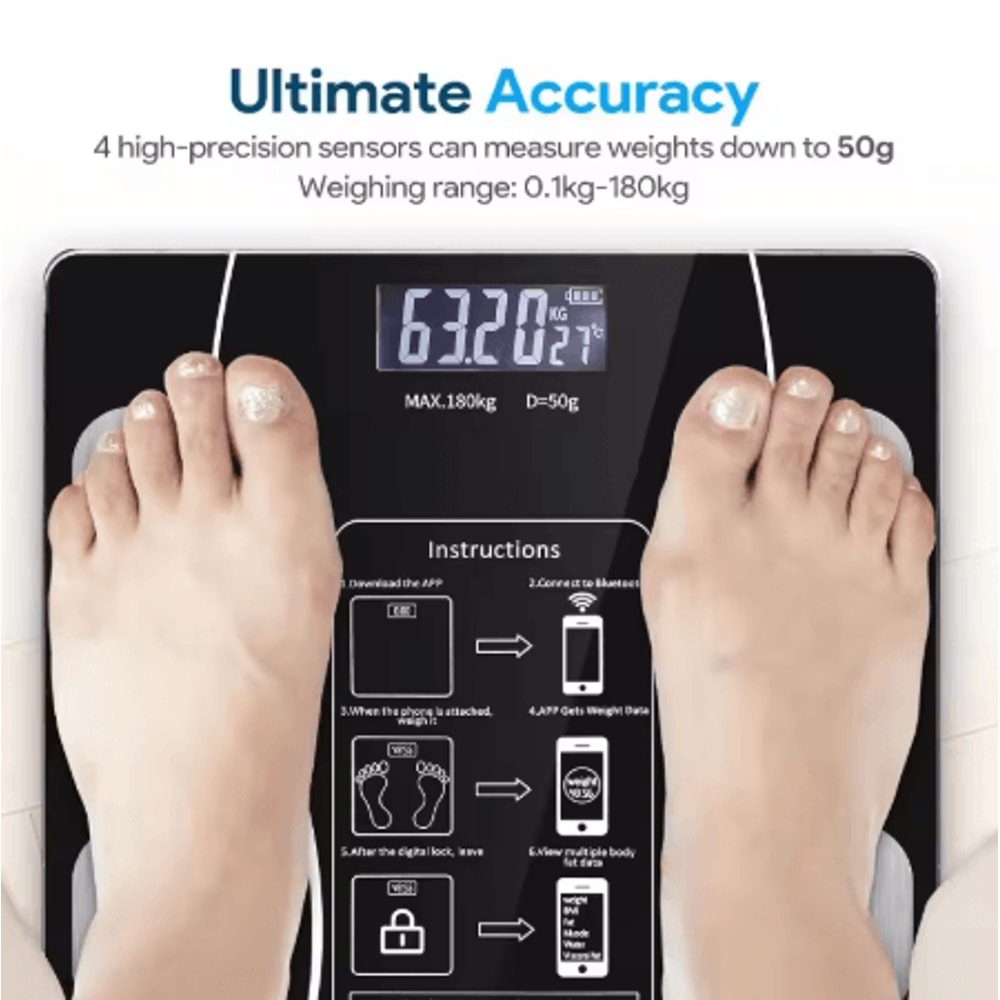 Smart Body Fat Scale With LED Display USB Rechargeable Digital Body Composition Analyzer With App 4