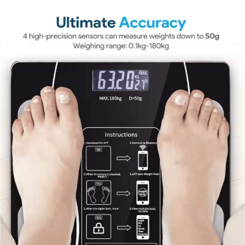 Smart Body Fat Scale With LED Display USB Rechargeable Digital Body Composition Analyzer With App 4