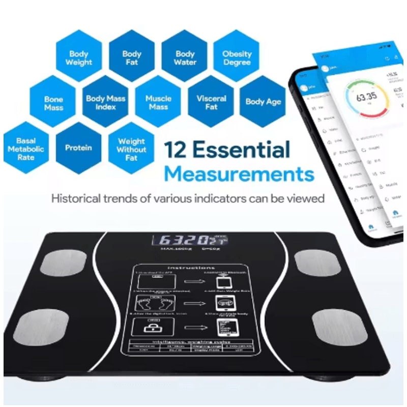 Smart Body Fat Scale With LED Display USB Rechargeable Digital Body Composition Analyzer With App 5