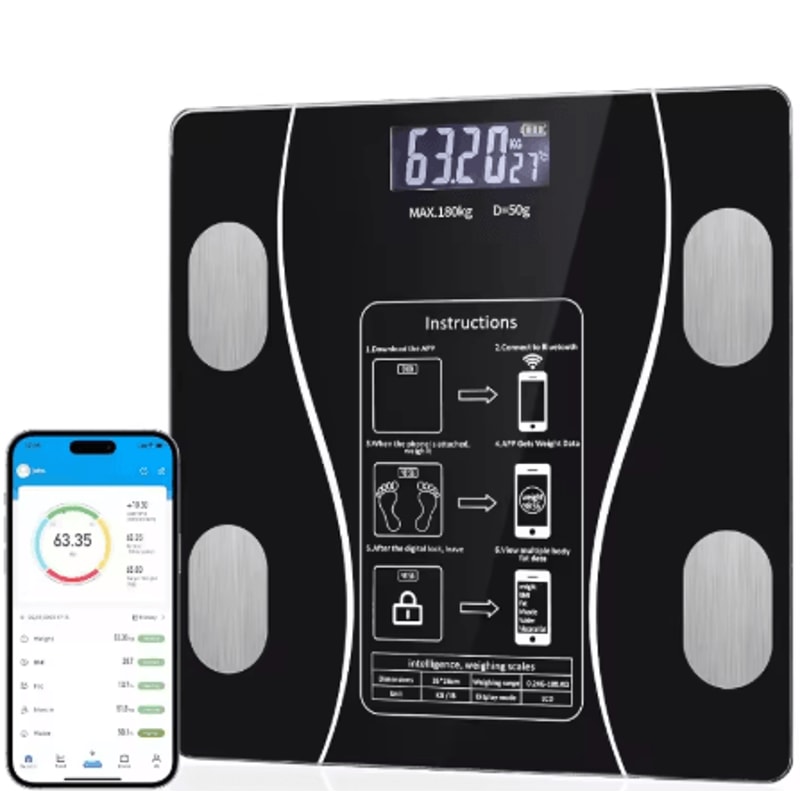 Smart Body Fat Scale With LED Display USB Rechargeable Digital Body Composition Analyzer With App 7